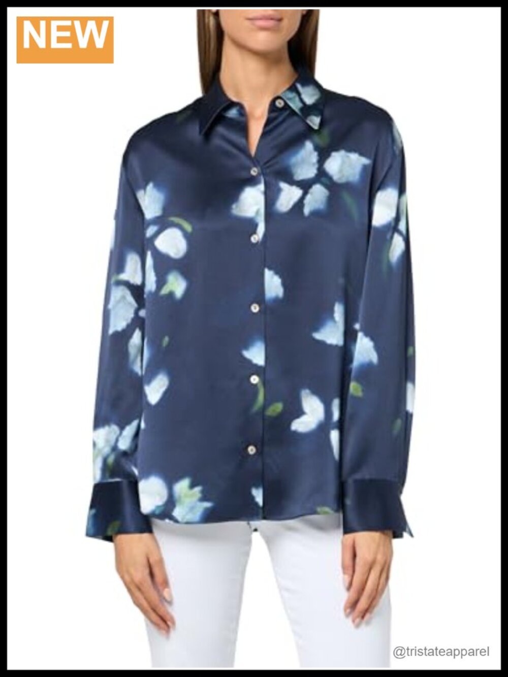 Vince womens Petal Blur Relaxed Silk Shirt Long Sleeve Floral Button Down